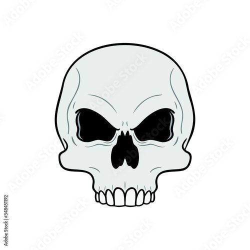 skull with evil eyes without jaw in gray on white background. isolated, vector, cartoon, horror.