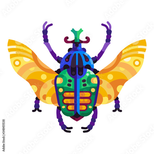 Colorful Goliath Beetle Icon in Flat Design