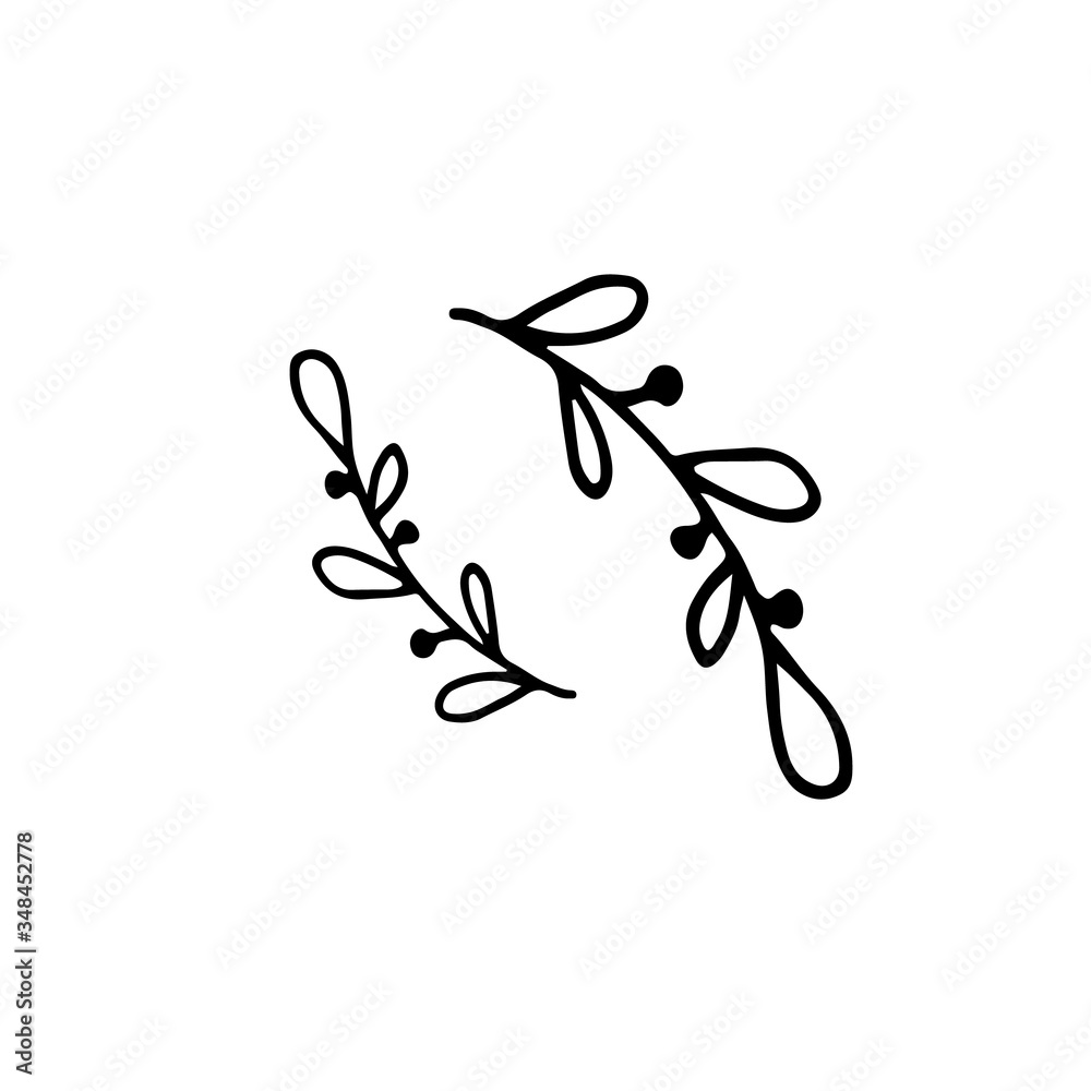 Abstract branches in doodle style. Hand drawn vector illustration for cards, posters, stickers and professional design, web design, logo. Isolated on white background. Abstract branches in doodle style. Hand drawn vector illustration for cards, posters, stickers and professional design, web design, logo. Isolated on white background.