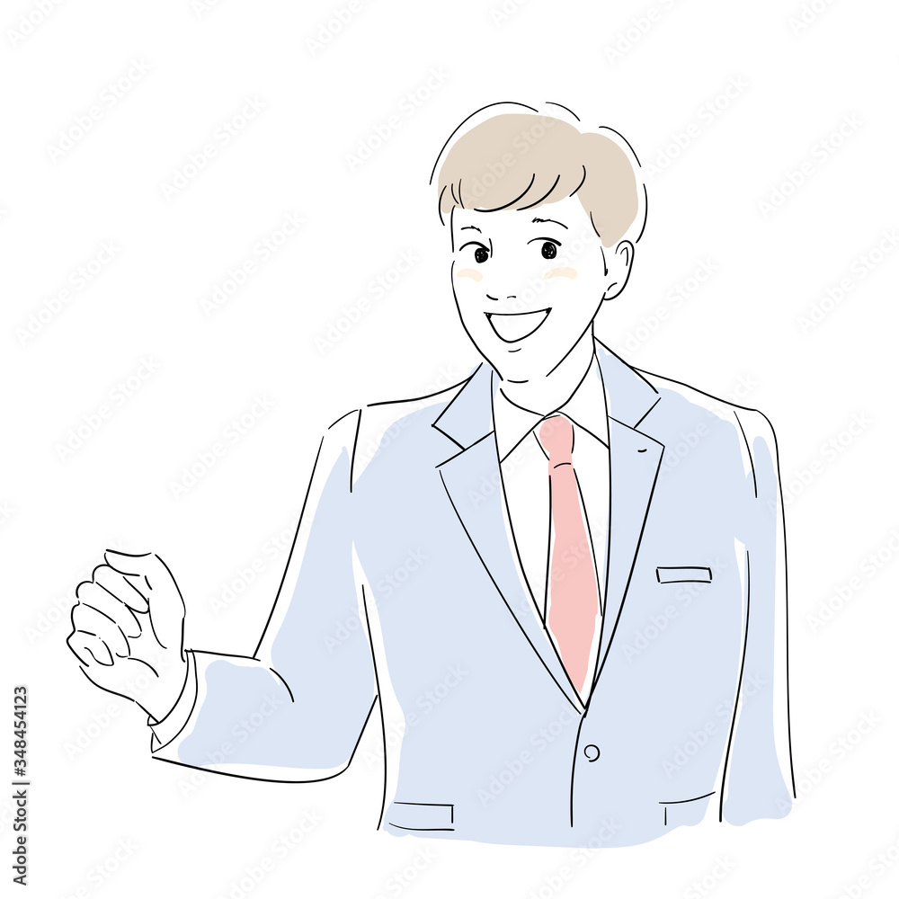 小さくガッツポーズをする男性社員