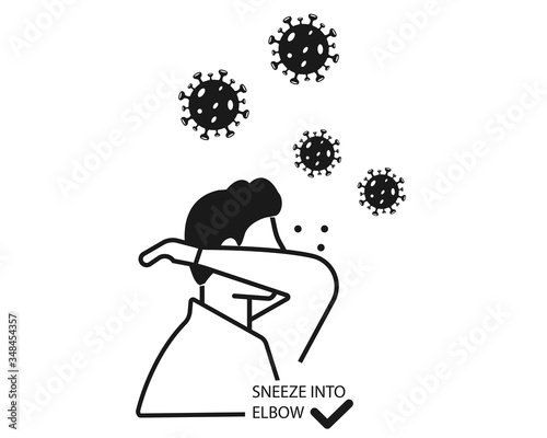 Sneeze into elbow icon. corona virus symptom icon. corona virus icon