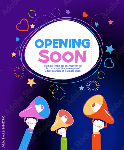 Opening soon, vector sign illustration. Business advertising. Promotion announce tag, sticker.