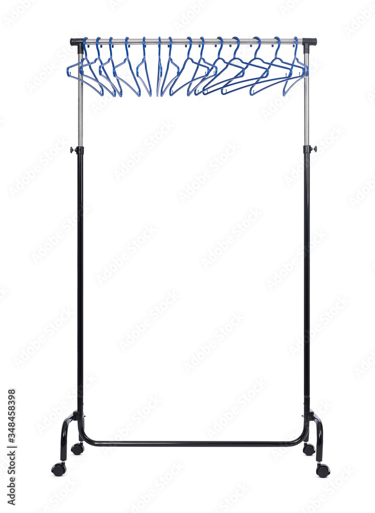 Mobile rack with empty coat hanger, isolated on white background. File contains a path to isolation.
