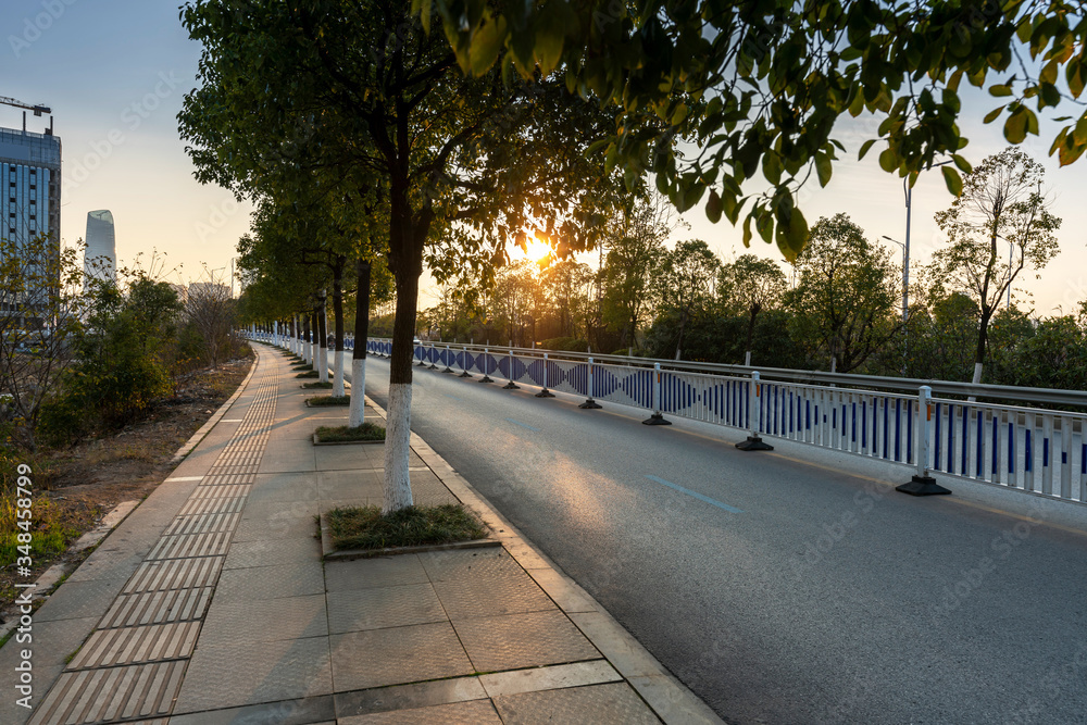 Empty urban road and buildings in China