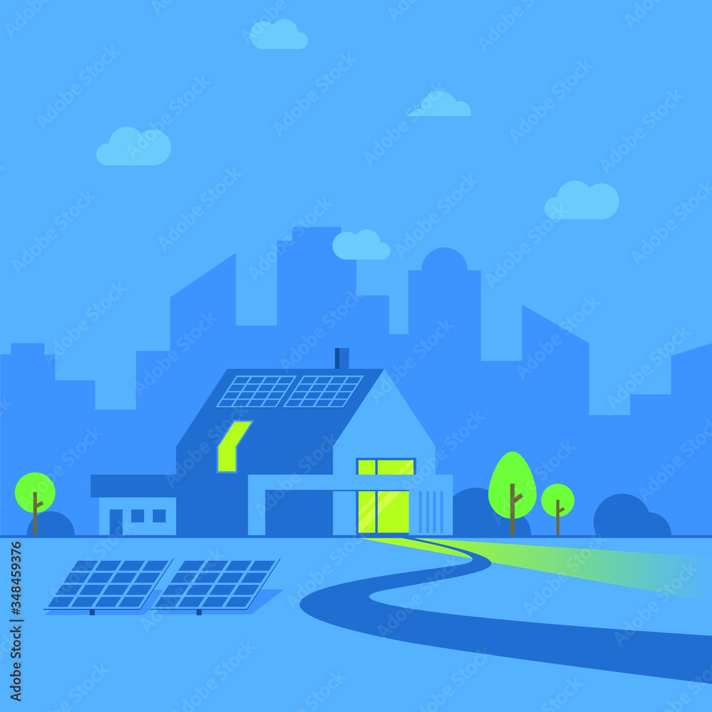 city landscape with houses and solar system city landscape with houses and solar system