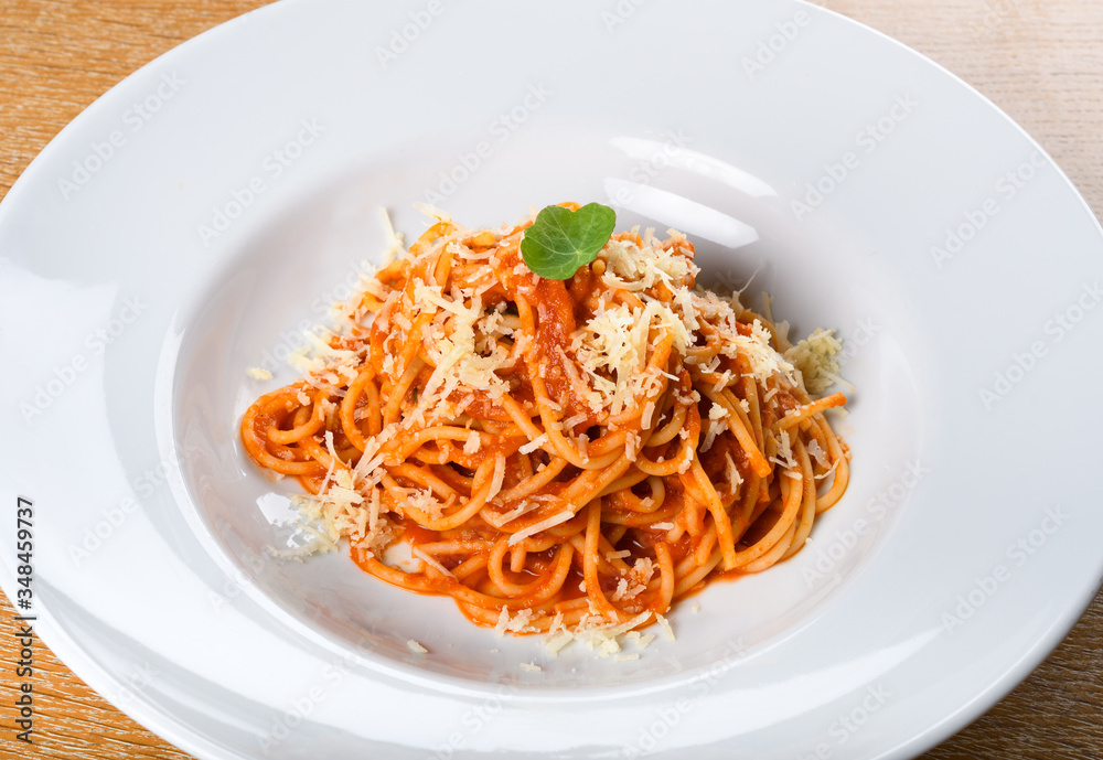 Spaghetti Napoli with Neapolitan sauce, Napoli sauce or Napoletana sauce, spaghetti Napoli