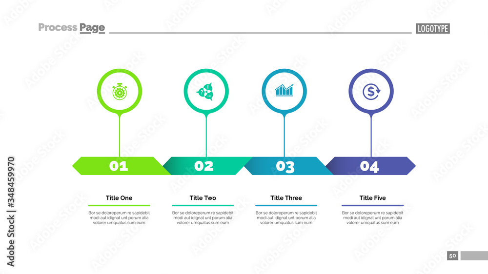 Four options process chart slide template. Business data. Plan, diagram ...