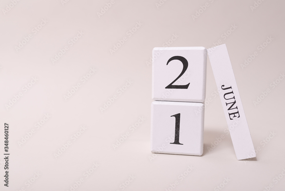 Vertical 21 june white cube calendar. 2020 Father's day holiday date Vertical 21 june white cube calendar. 2020 Father's day holiday date