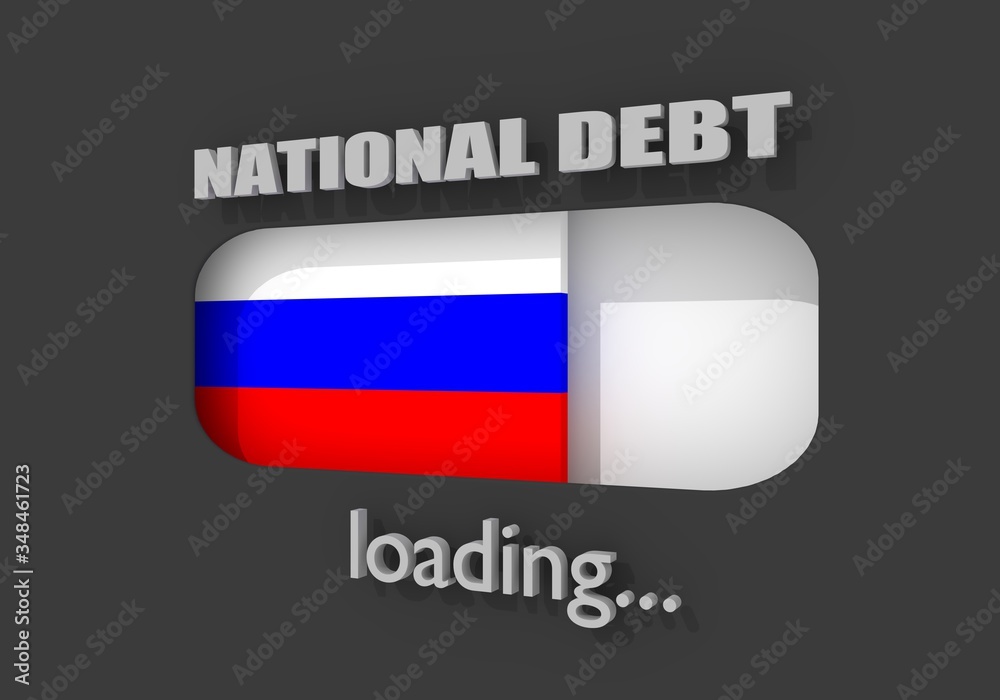 Obraz premium National debt prodress bar read high level result. National flag of Russia. 3D rendering