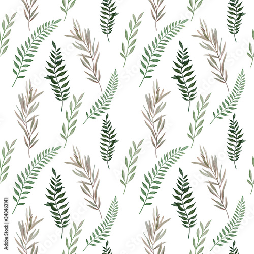 Seamless pattern with beige and green leaves.