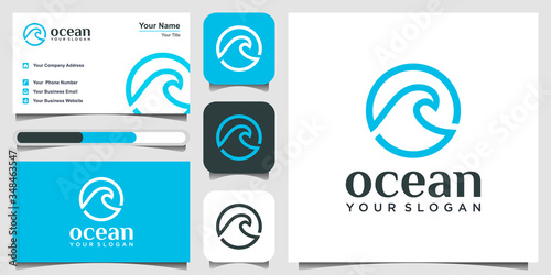 Water wave Logo design with line art style.