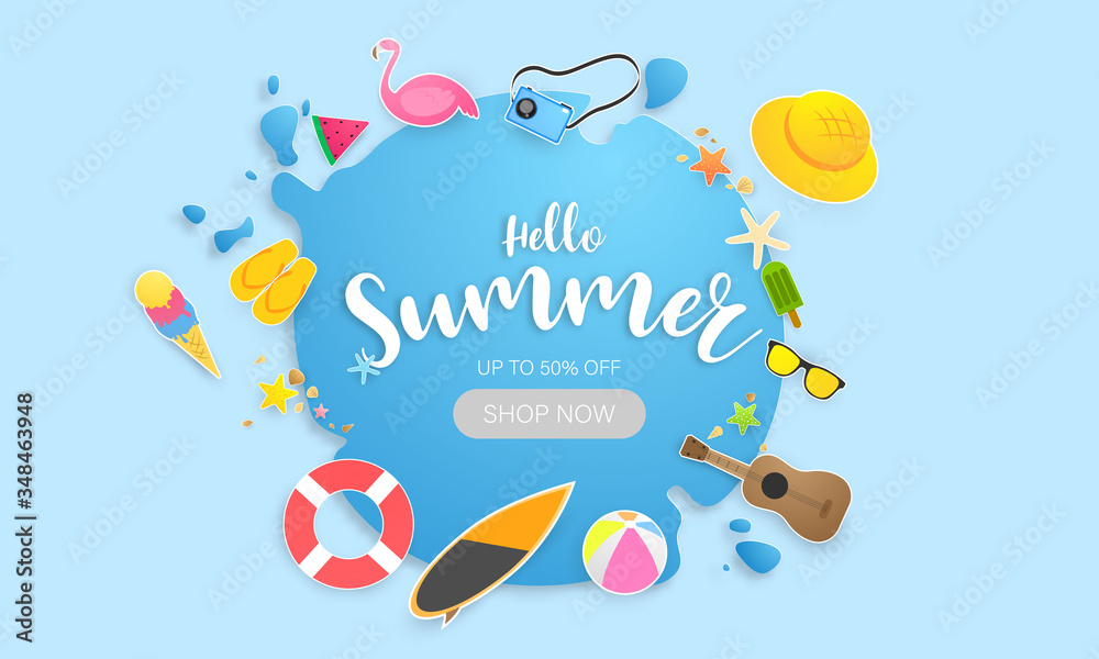 Spring Summer frame poster, swim ring greeting background. banner  vector illustration and design for poster card,