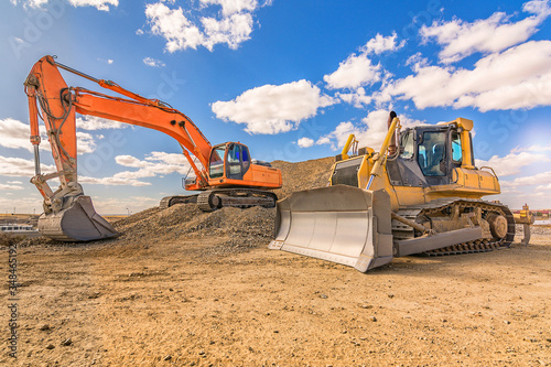 Various machinery and equipment for road construction or civil engineering photo