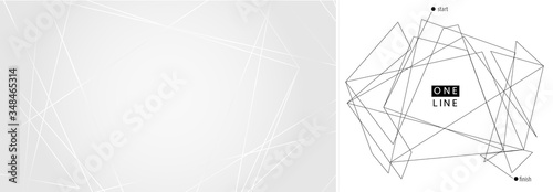 Light plexus style background. One thin path line. Black and white abstract shape. Random displacement form. Creative minimalistic cover: business presentation, flyer, brochure, birthday party banner