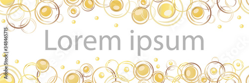Vector champagne bubbles seamless border. Hand drawn bubbles white gold design with option to insert text. Elegant sparkling fizz illustration. Stylish banner for party, festive celebration concept