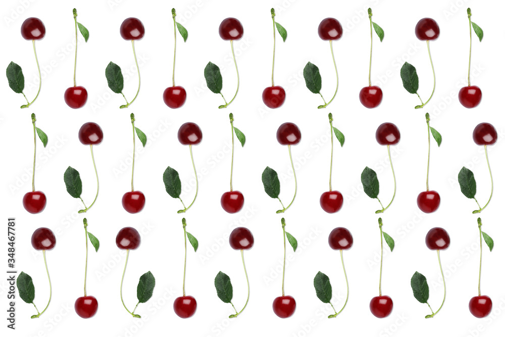 Pattern of red cherries on white background Pattern of red cherries on white background