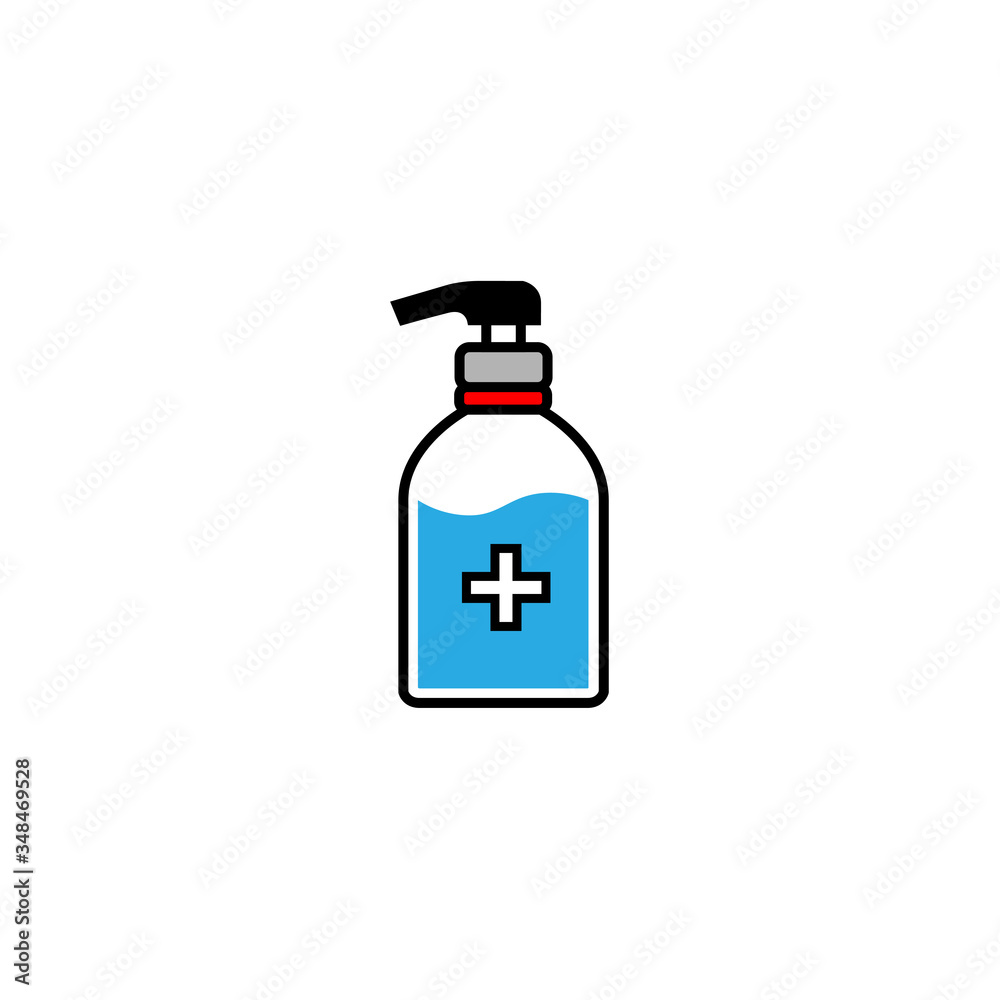 Obraz premium Disinfection. Hand sanitizer bottle icon, washing gel. Vector illustrationDisinfection. Hand sanitizer bottle icon, washing gel. Vector illustration 