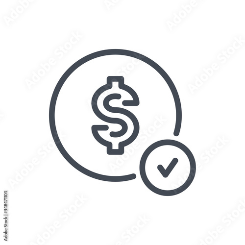 Payment confirmation line icon. Dollar with tick vector outline sign.