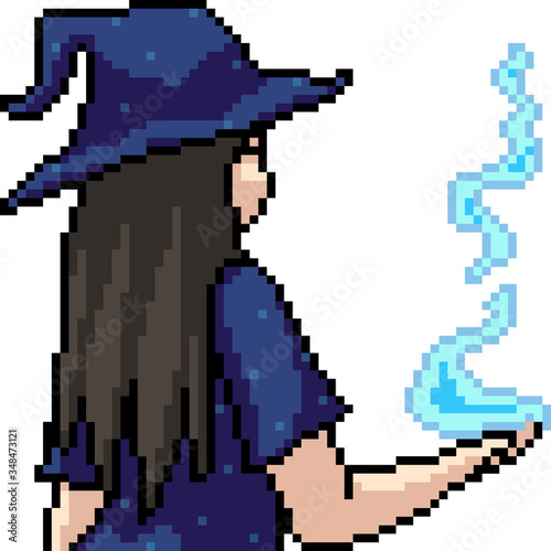 vector pixel art isolated anime witch