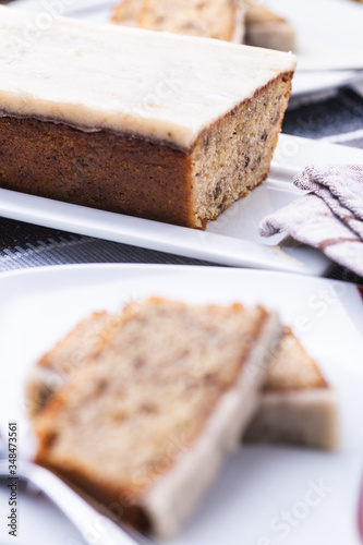 Banana cake  on white plate