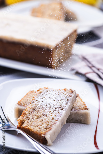 Banana cake  on white plate