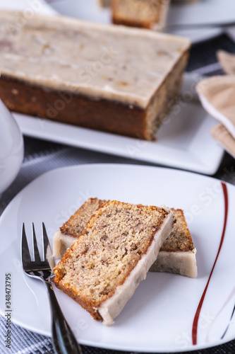 Banana cake  on white plate