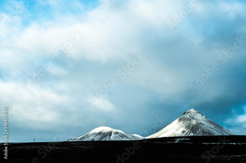 Snowy landscape of the Iceland Haighlands, a cold and uninhabited desert in the center of the island in late October