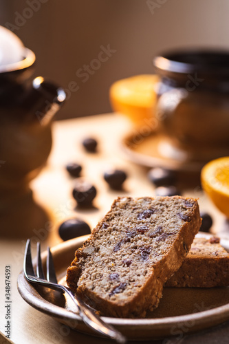 Moody piece of cake with fresh fruit