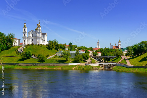 Vitebsk embankment of the Western Dvina river and view of St. George's Church, Vitebsk, Belarus