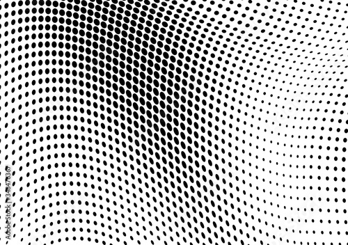 Halftone black and white waves. A chaotic pattern of dots on a white background. Abstract multiple ink drops