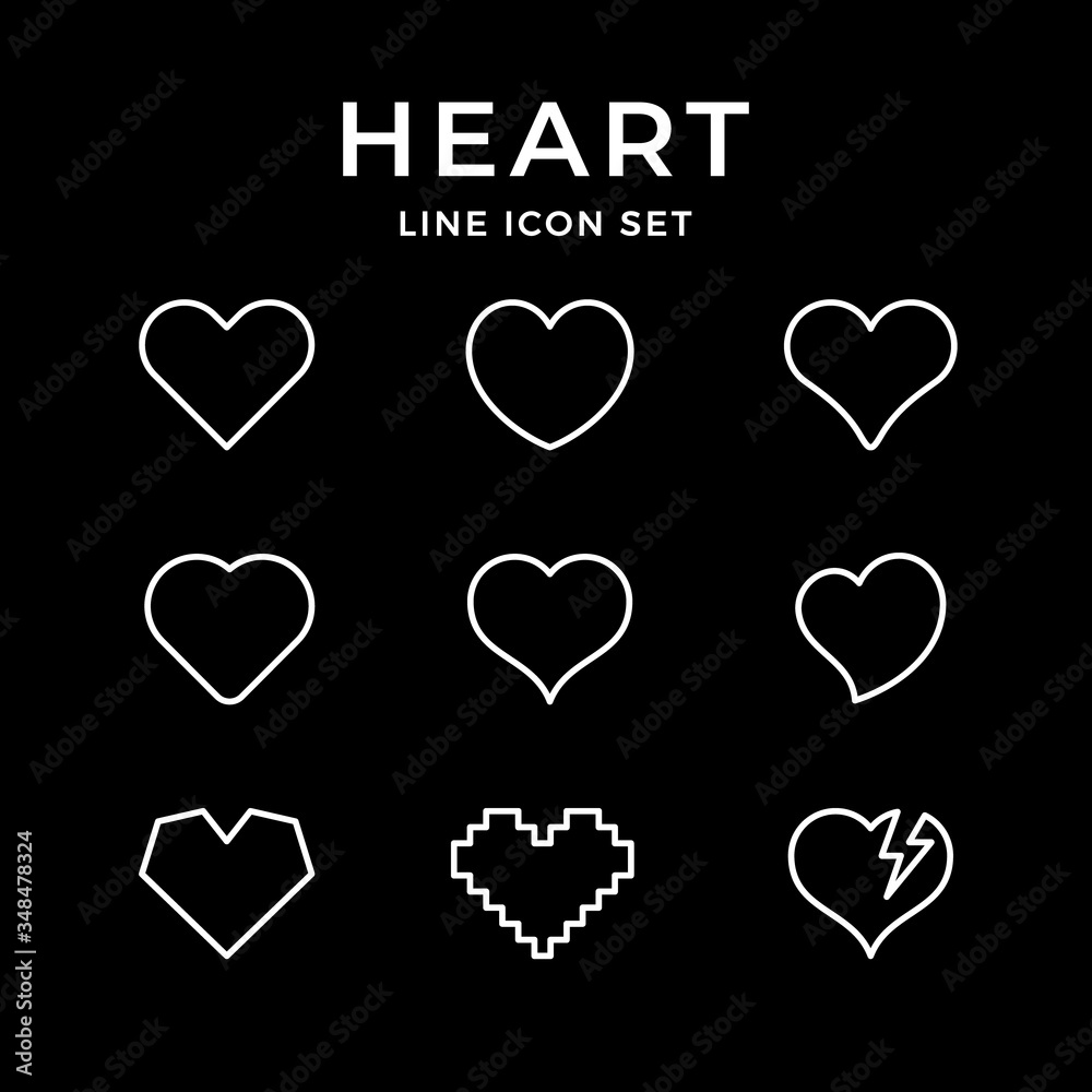 Set line icons of heart and love concept