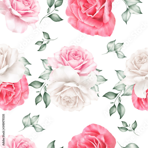 Beautiful seamless pattern with Watercolor floral and leaves