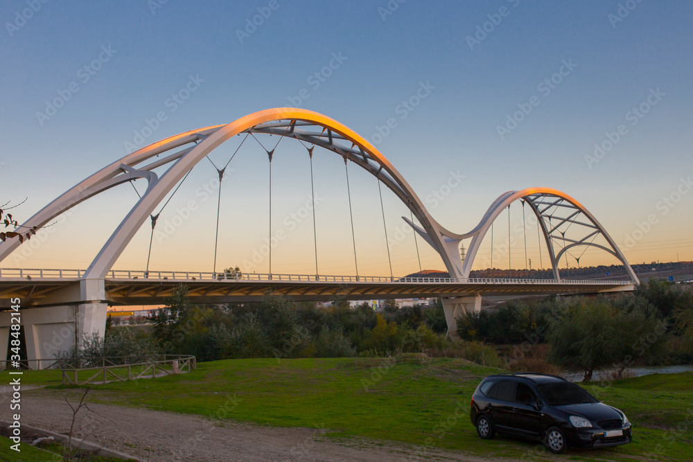 Ibn Abbas Firnas Bridge from Guadalquivir river bank, Cordoba, Spain