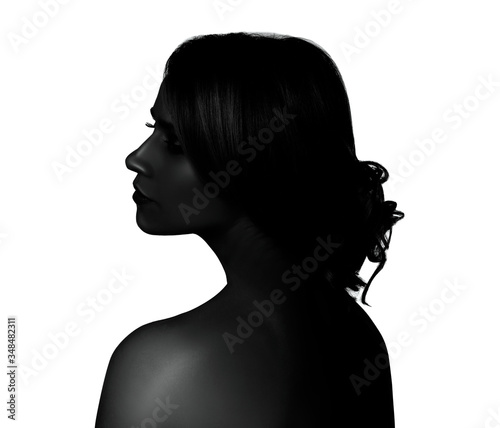 Bilde på lerret High contrast black and white portrait of beautiful young woman