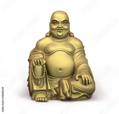 Golden Buddha figure isolated on white background. 3 d illustration.
