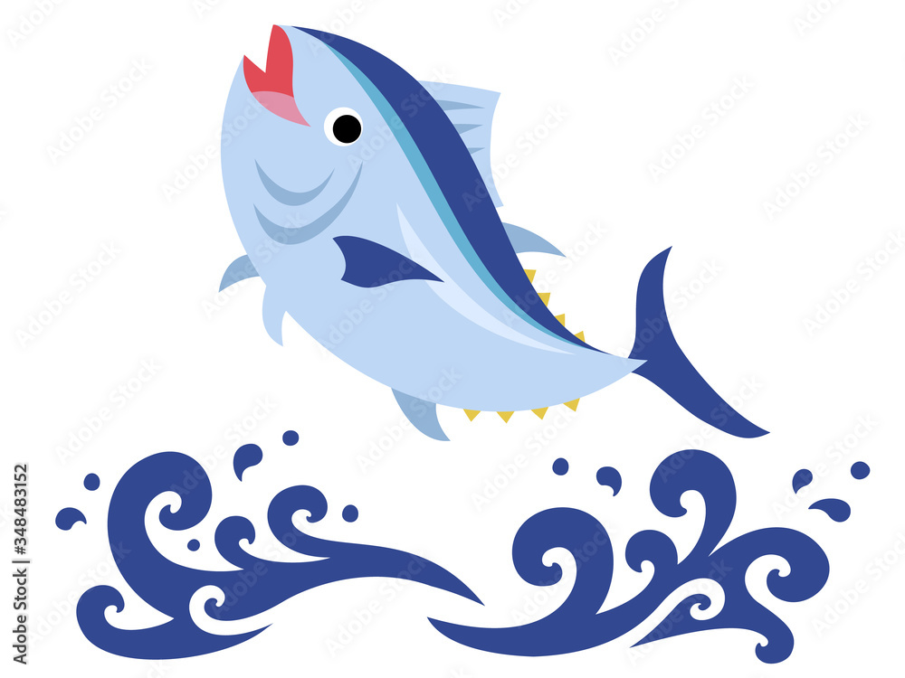 跳ねるマグロと波のイラスト Stock Vector Adobe Stock