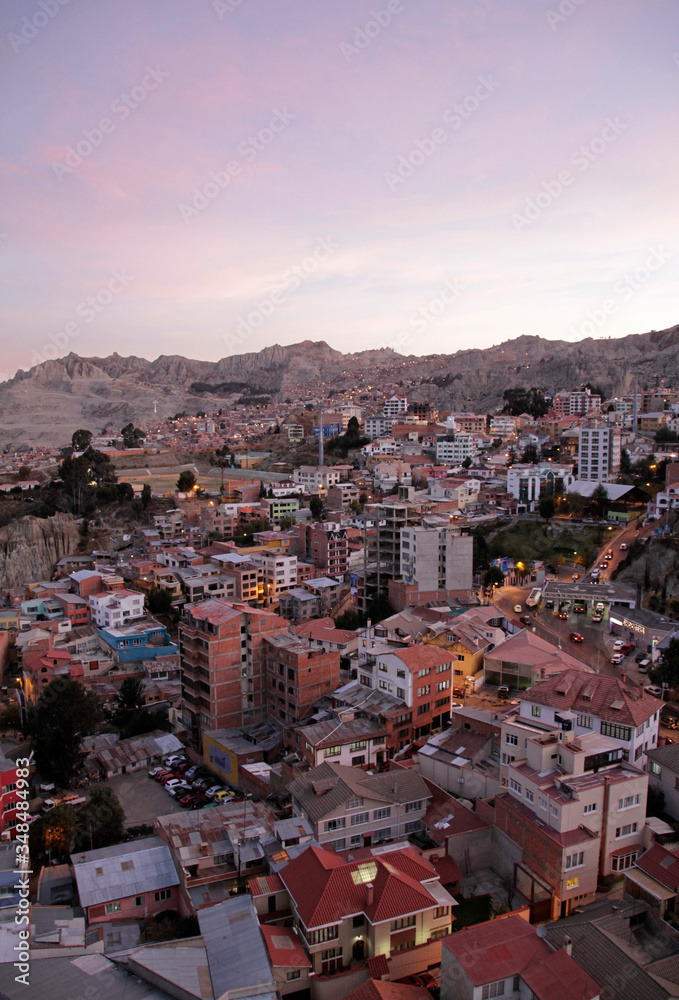 View over La Paz, Bolivia, in the evening hours