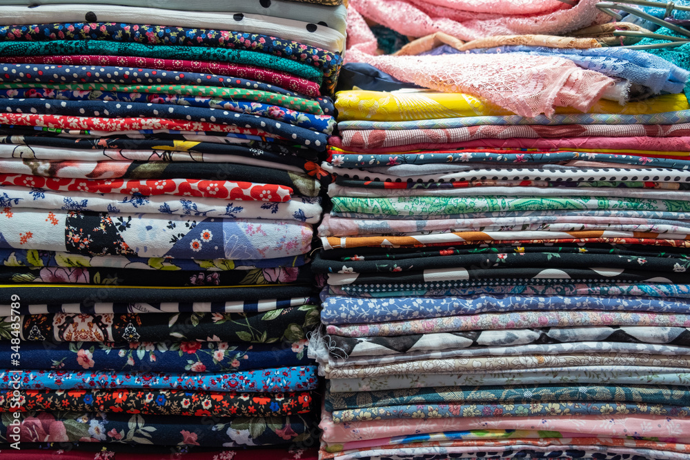 Colorful silk scarfs in the Thai white ethnicity village