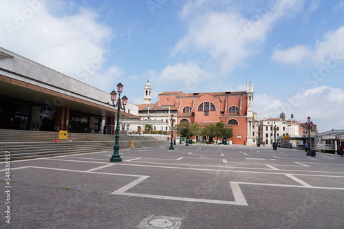 Venice, Italy - May 10, 2020: Venice train station during COVID-19 Coronavirus lockdown quarantine. santa lucia train station during Venice in Lockdown for Coronavirus - Covid-19 Health