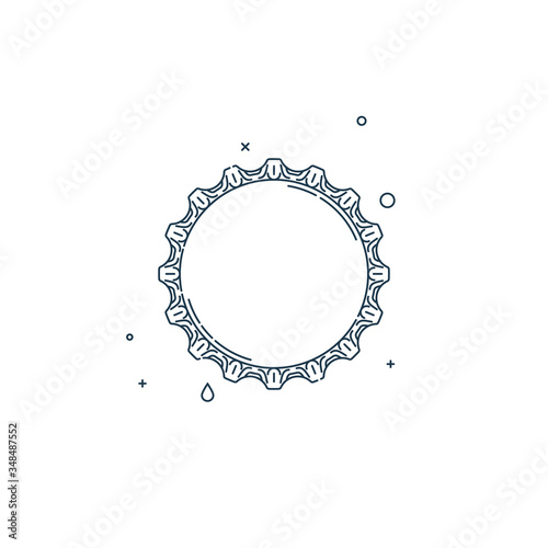 Flat illustration with a bottle cap on a white background. Isolated element. Line art design. Top view. Outline a single drink object