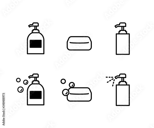せっけんや消毒液のアイコンのセット／イラスト