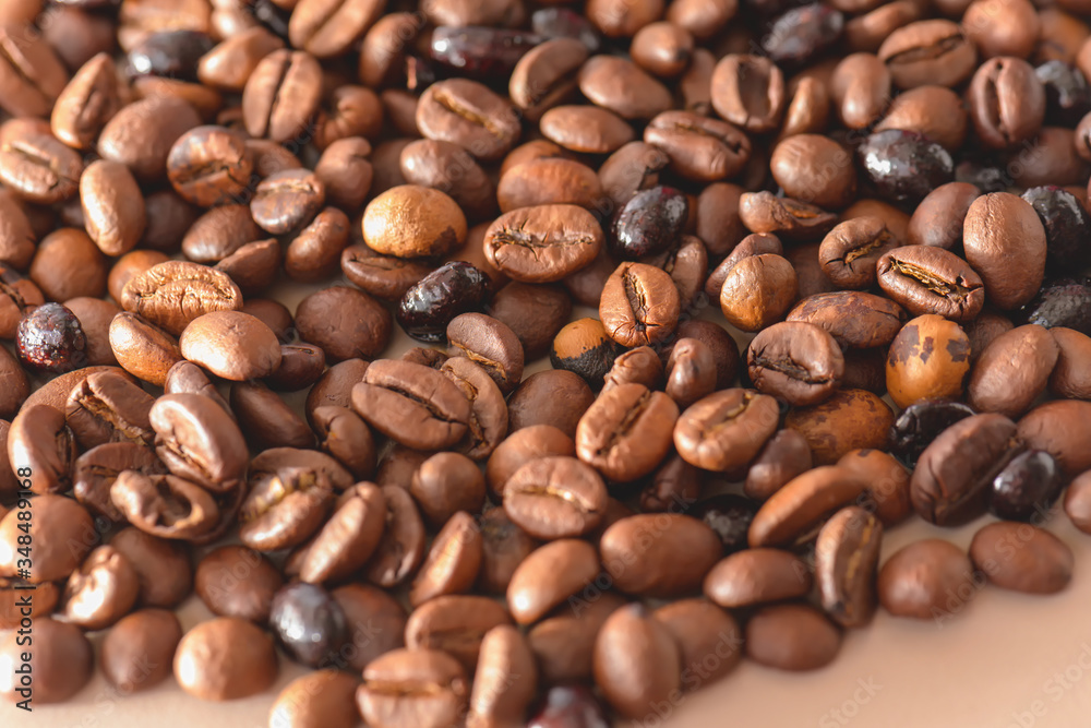 Coffee beans texture high quality background. Roasted coffee beans. Mixture of different kinds of roasted coffee beans background. Coffee beans texture high quality background. Roasted coffee beans. Mixture of different kinds of roasted coffee beans background.