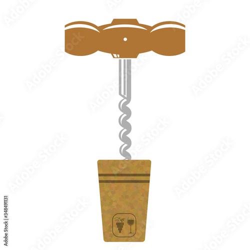 Retro Wood Corkscrew Icon for Opening Wine Bottle Cup Isolated on White Background. Wine Traditional Cork Stopper.