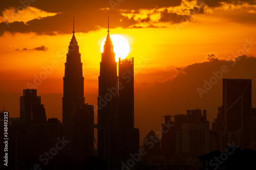 View of majestic sunset over down town Kuala Lumpur  Malaysia.