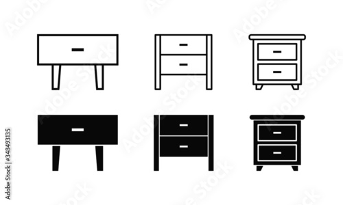 set of bedside furniture isolated vector icons
