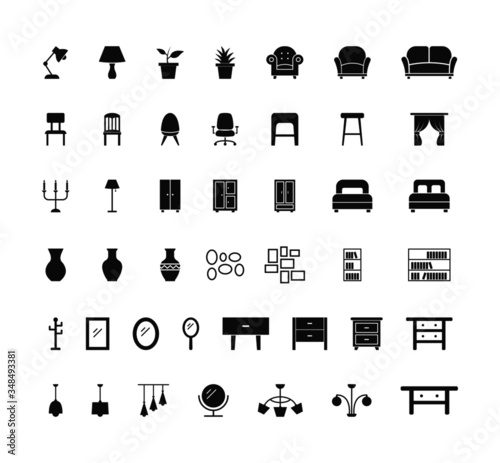 set of home furniture isolated vector icon. filled style flat icons