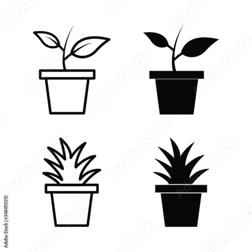 set of plant in pots vector isolated icon