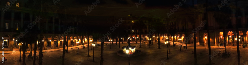 Popular Plaza Real of Barcelona during  the Covid-19 pandemic. Spain