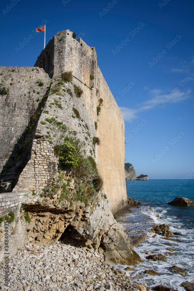 Detail of the wall of Budva, a city located on the Adriatic Sea coast in Montenegro, Europe.