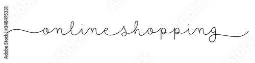 ONLINE SHOPPING black vector monoline calligraphy banner with swashes